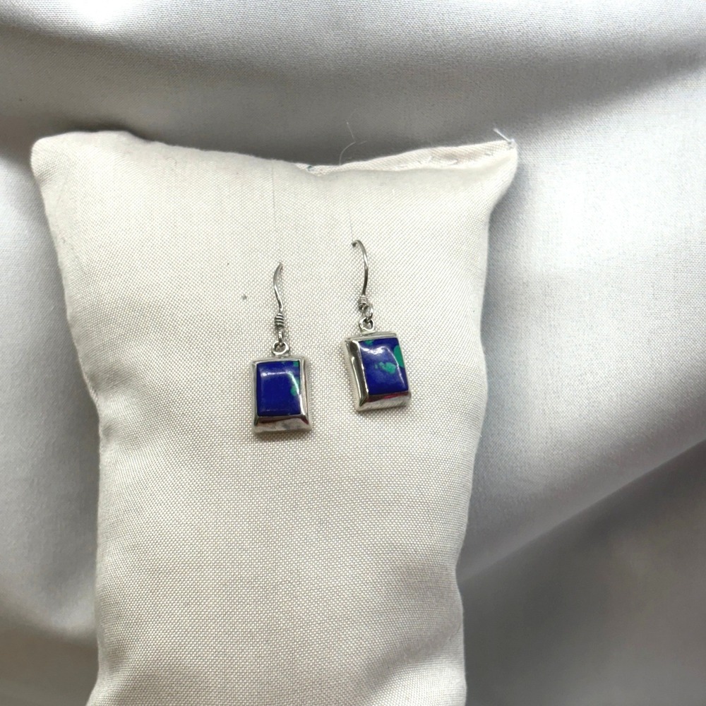 Vintage Azurite Malachite Earrings Women OS Blue Good Sterling Silver Drops - Picture 4 of 7